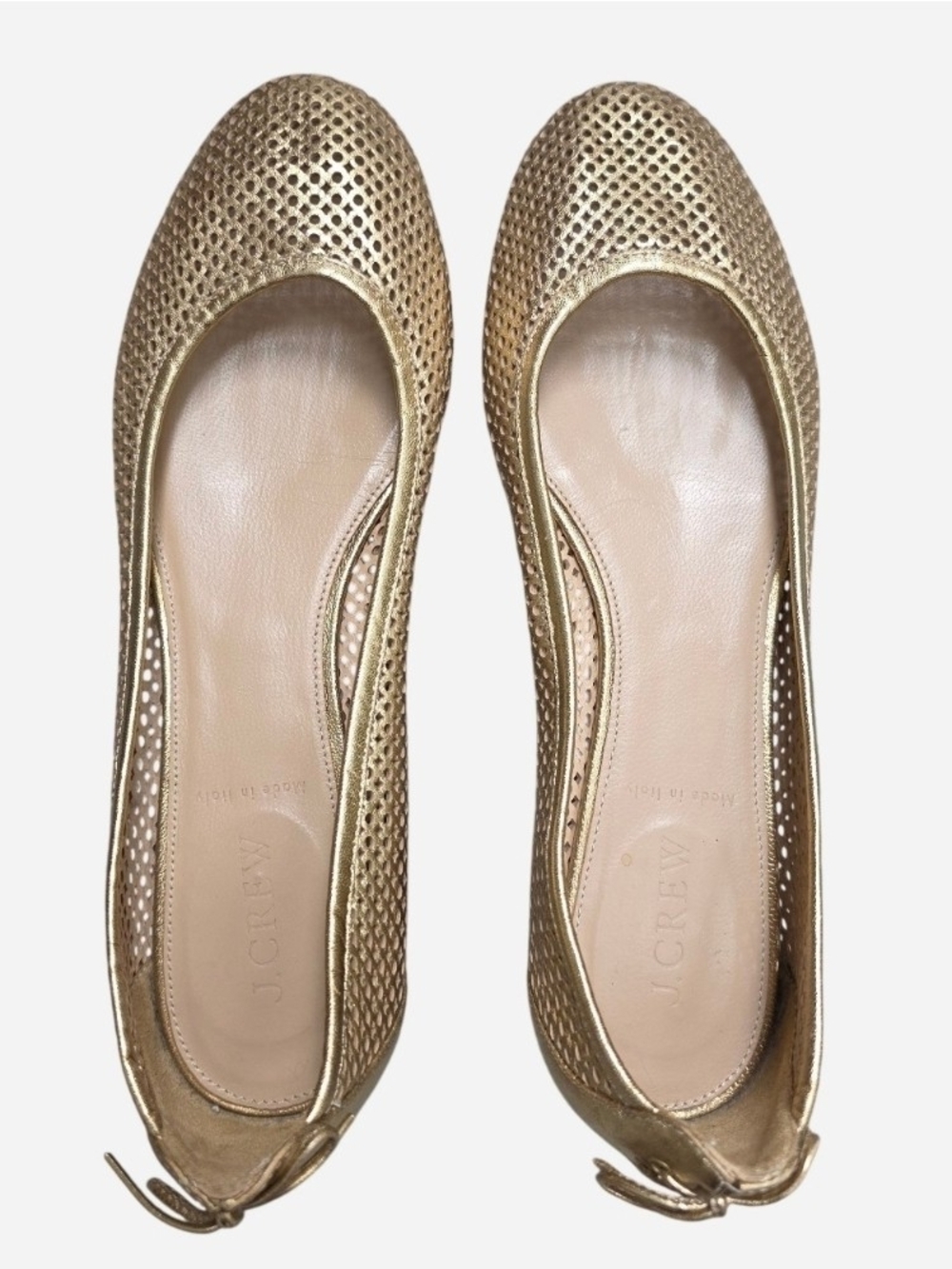 J. Crew Quorra Metallic Gold Leather Perforated Ballet Flats Made In Italy, 8.5 - Picture 2 of 11